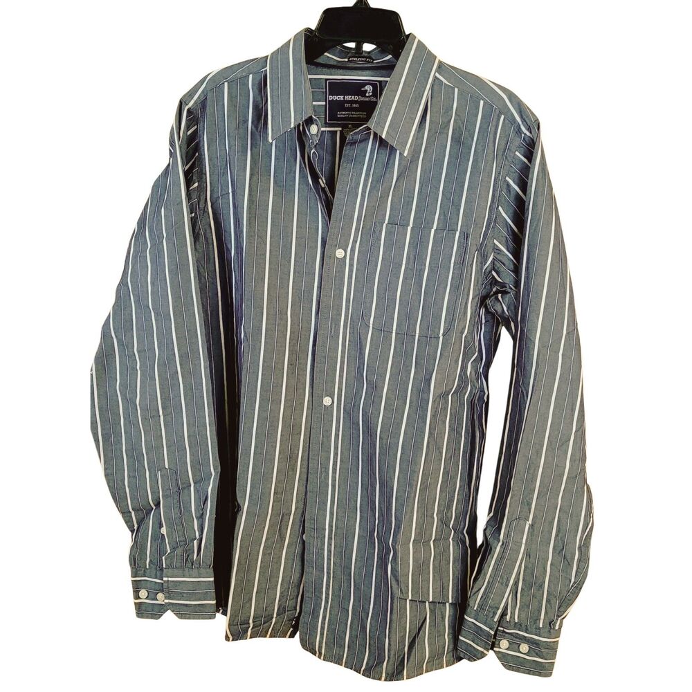 Men's Duck Head Jeans Co Athletic Fit Vintage XL Dress Shirt Gray White Stripe